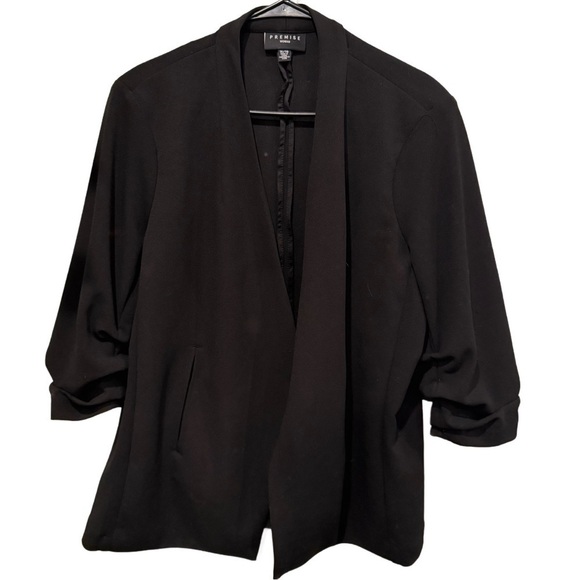 Express Jackets & Blazers - Premise Woman Relaxed Blazer Cardigan with Rouched Sleeves Size 1XL Black